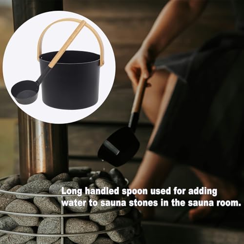 LIFTATAPA Sauna Bucket and Ladle Set, 7L Aluminum Sauna Bucket with Long Wooden Handle Spoon, Luxury Saunas Accessories Kit for Bathrooms, Saunas & Steam Baths(Black) by LIFTATAPA - Image 3