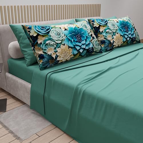 PETTI Artigiani Italiani - Lenzuola in Cotone con Federe in Stampa Digitale, Lenzuola Letto Singolo, Completo Letto Singolo, Floreale 15 Ottanio, 100% Made in Italy - Immagine 1