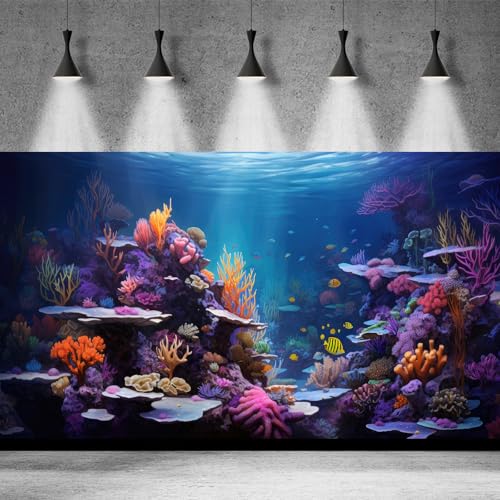 Image of Underwater Aquarium Background Vibrant Coral Reef and Tropical Fish Groups Sunbeams Terrarium Background Decorations Ocean Waters Fish Tank Backdrop Poster Wallpaper Decorations Vinyl 30x18in