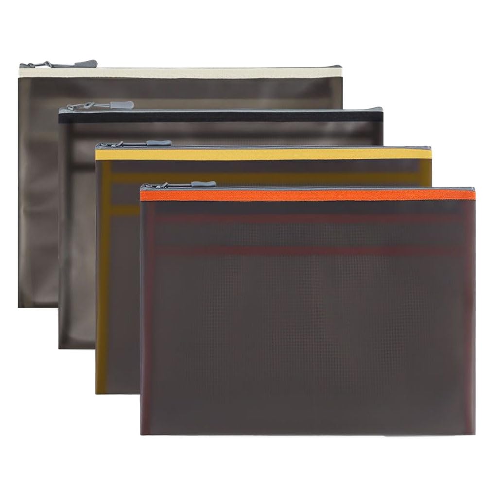 Oaygat 4 Pack A4 Plastic Wallets Folders Zipped Document Wallets File Folders Large Capacity Document Folders PocketsWaterproof Travel Storage Pouch School Book Bag EnvelopesFile Bag — image 1
