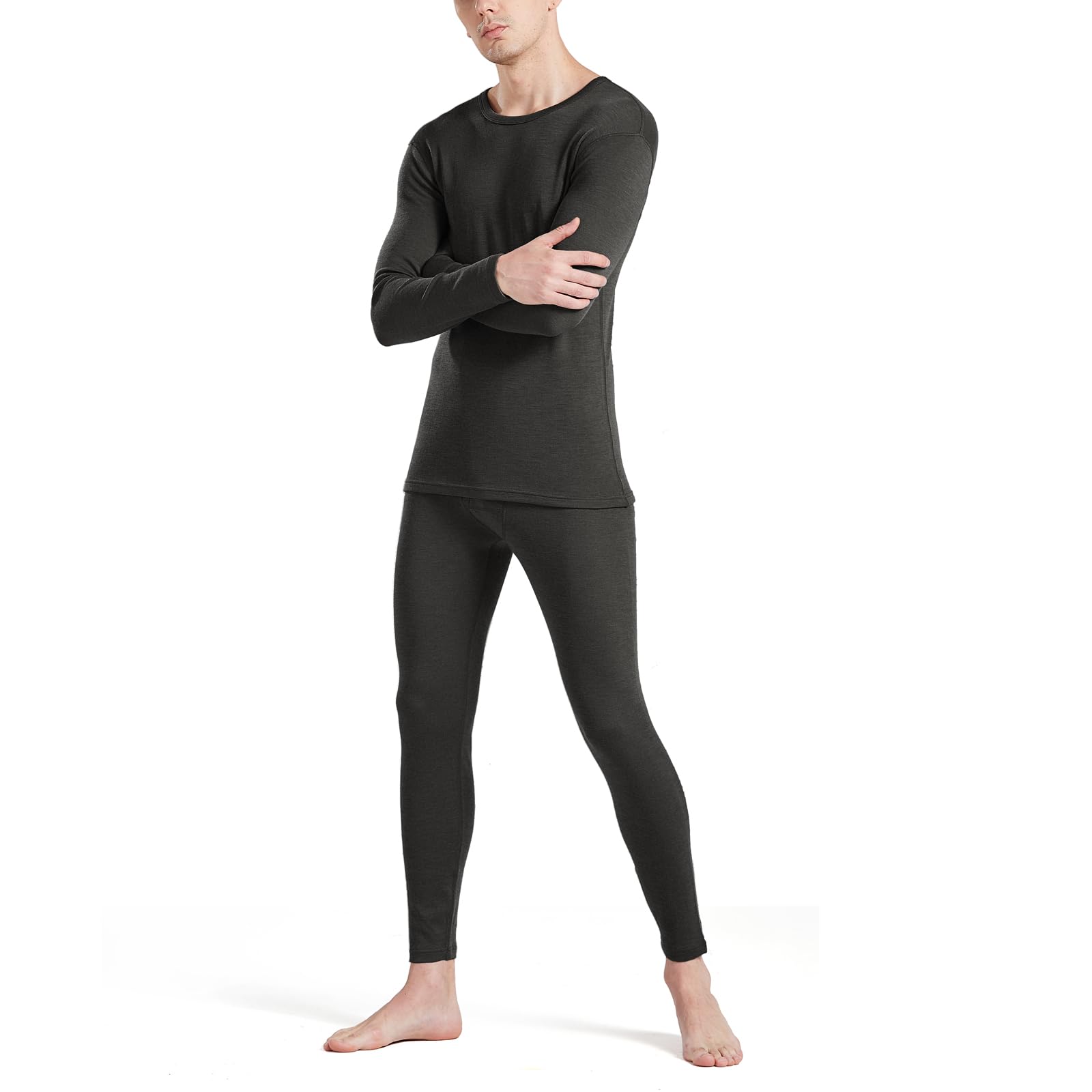 SHEEP RUN Men's 100% Merino Wool Thermal Midweight Base Layer Top and Bottom Underwear Long John Set (Espresso, Medium)