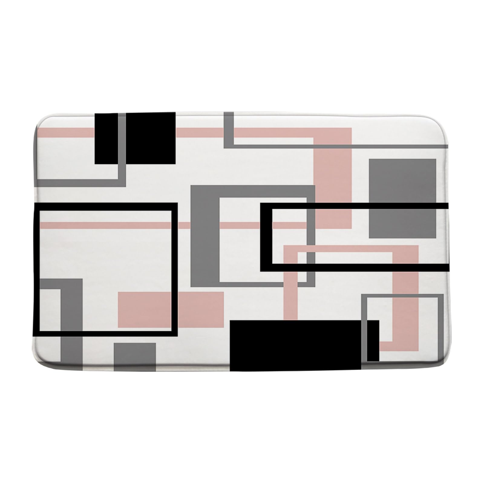 Geometric Bath Mat Pink Gray Black White Geometry Abstract Square Geo Aesthetic Modern Bathroom Kitchen Memory Foam Rug,17.8x29.5 Inch
