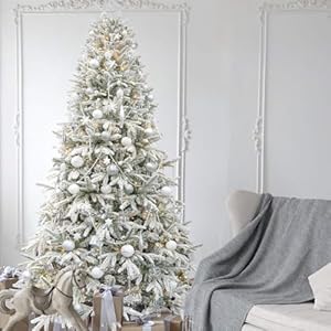 KI Store 7.5ft Artificial Flocked Christmas Tree Unlit Hinged Christmas Fir Tree with Snow Realistic Xmas Tree KI Store 75ft Artificial Flocked Christmas Tree Unlit Hinged Christmas Fir Tree with Snow Realistic Xmas Tree