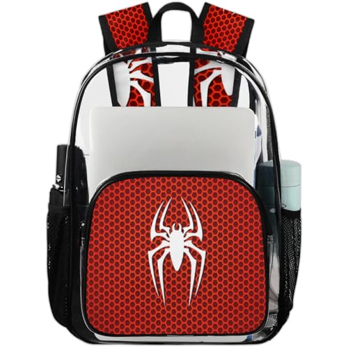 Spiders Pattern Clear Backpack Heavy Duty Transparent Backpacks Large See Through Backpacks PVC Stadium Approved for Men Women Security Sports Work Travel Concert
