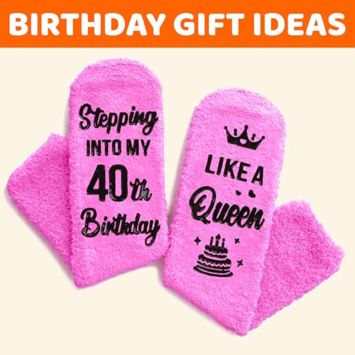 Image of HAPPYPOP Birthday Gifts for Senior Women - Fuzzy Socks for 40 60 70 Year Old