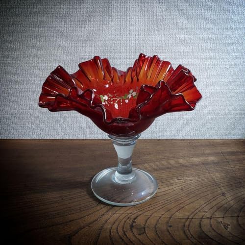 デザートグラス 氷コップ 色ガラス 輪花 ウランガラス 色絵付 明治 大正 デザートグラス 氷コップ 色ガラス 輪花 ウランガラス 色絵付