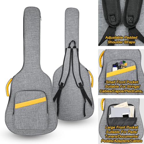 Image of LETSROCK 39 40 41 Inch Acoustic Guitar Case, Guitar Case with 0.5 Inch Waterproof Thick Adjustable Shoulder Strap Guitar Case Gig Bag with Back Hanger Loop, Gray