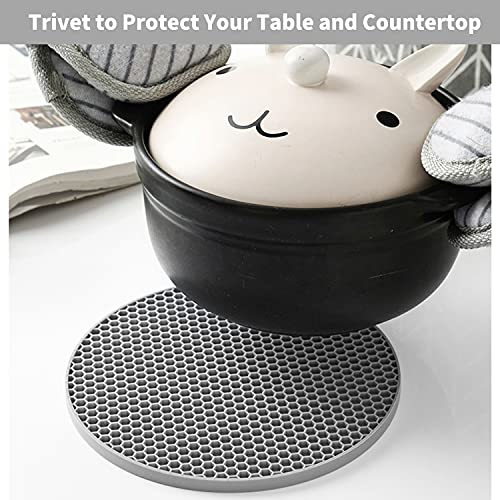 Image of Silicone Trivet Mats, Silicone Pot Holders for Hot Pots and Pans, Heat Resistant Counter Mats for Tables, Countertops, Spoon Rest and Large Coasters, 4 Pack Gray Trivets for Hot Dishes