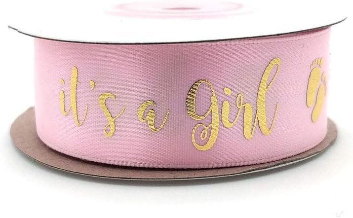 Pink and Gold Ribbon - It's a Girl - Decoration for Your Baby Shower (Pink and Gold), 22 mm