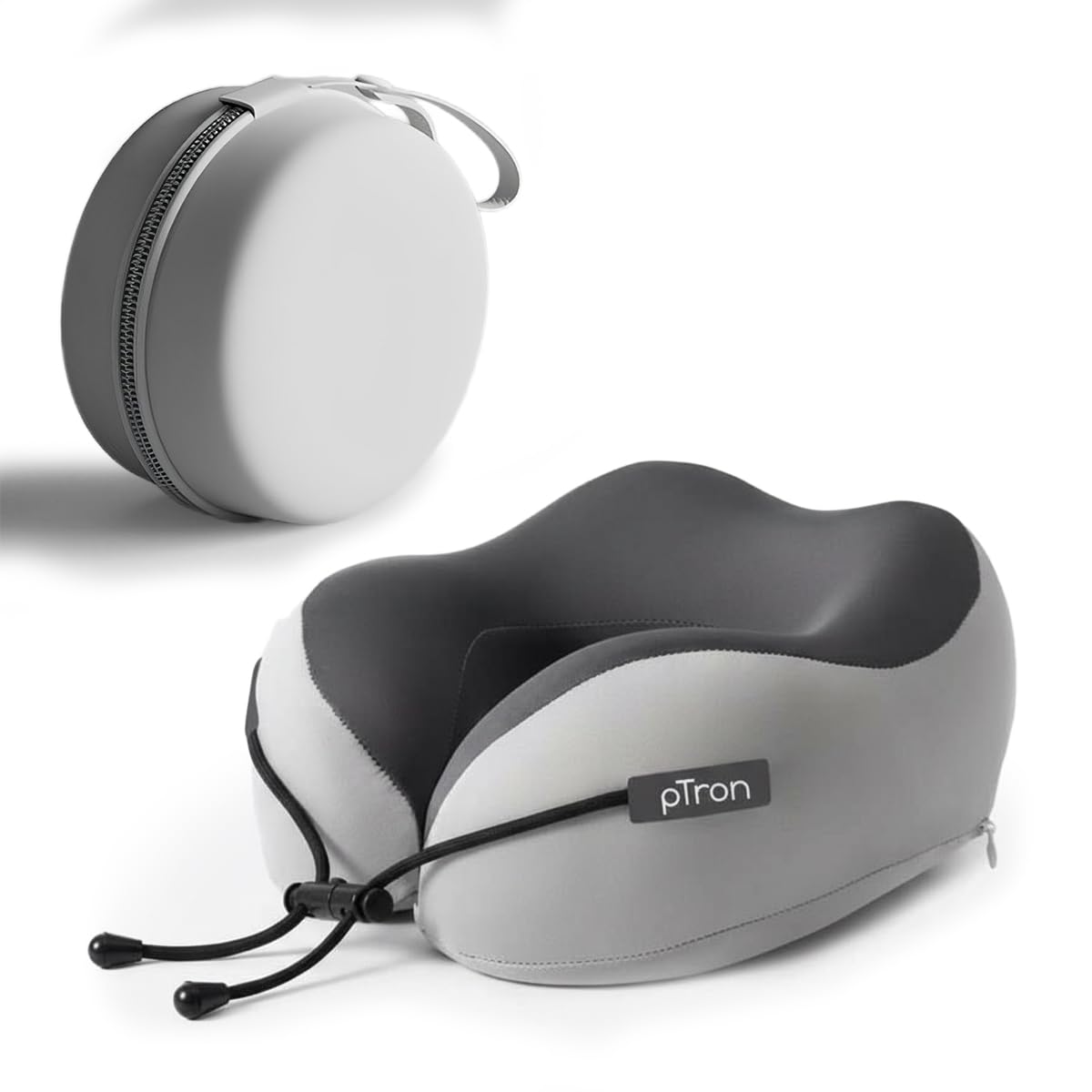 ptron ergova s4 travel neck pillow, hi-per memory foam, lightweight neck support pillow, ideal for flight, car & travel comfort, carry zip pouch (grey)