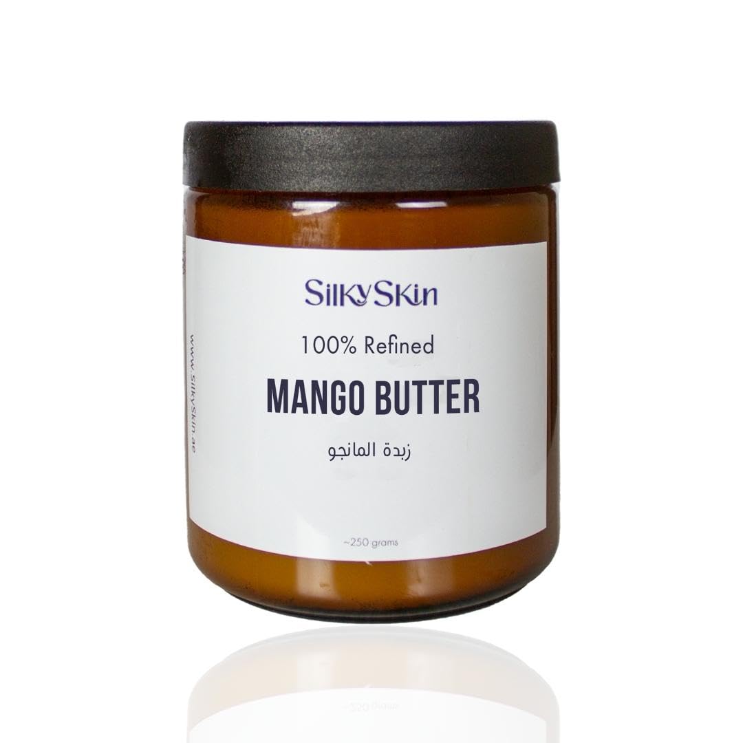 Silky Skin100% Pure Mango Butter 250 grams Body Moisturizer- Hydrates & Nourishes the Skin, Provides Long-lasting Moisture & a Healthy Glow, 8.45 Fl Oz