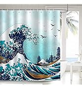 Bonhause Cortina de Ducha Ola Japonesa Kanagawa Océano 180 x 180 cm Cortina de Baño de Poliéster ...