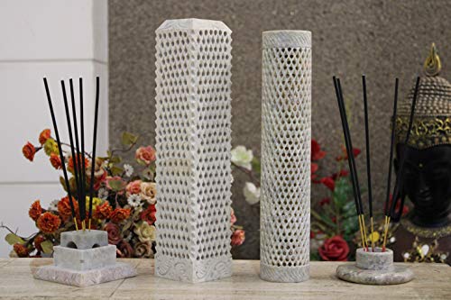 Image of Marble Carving Agarbatti Stand, Combo | Soapstone Hand-Carved, Incense Burner Holder, Ash Catcher for Incense Sticks, Spiritual Decor for Puja Room