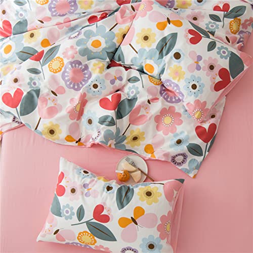 Highbuy HB16073CATTUSPQ Kids Girl Queen Duvet Cover Floral Bedding Queen Pink Lightweight Cotton Bedding Sets 3 Pcs Girls Flowers Duvet Cover Set Queen thumb #4