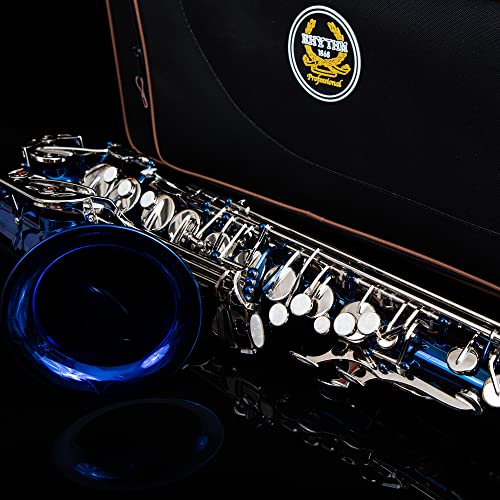 Rhythm Eb Alto Saxophone With Carrying Sax Case Full Set Cleaning And Care Kit,Sax Foldable Stand,Box Of Reeds,Mouthpiece,Straps-Blue #TOP4