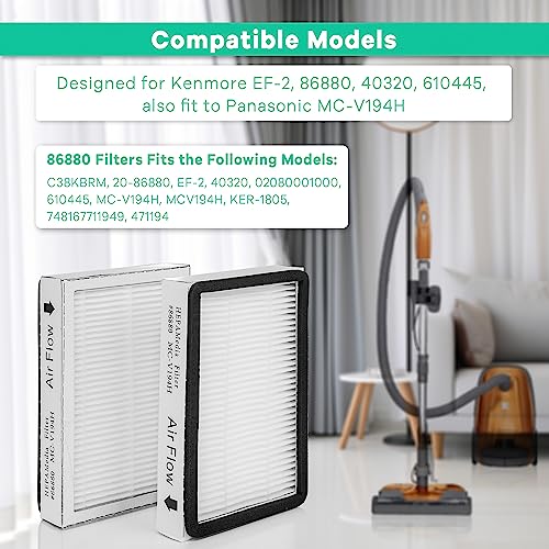 Image of 4-Pack -EF-2 86880 Exhaust Vacuum HEPA Filters for Kenmore, Compare to Replace Sears for Kenmore Part # 20-86880 (86880), 40320, EF2, 610445, Also Replaces Panasonic MC-V194H