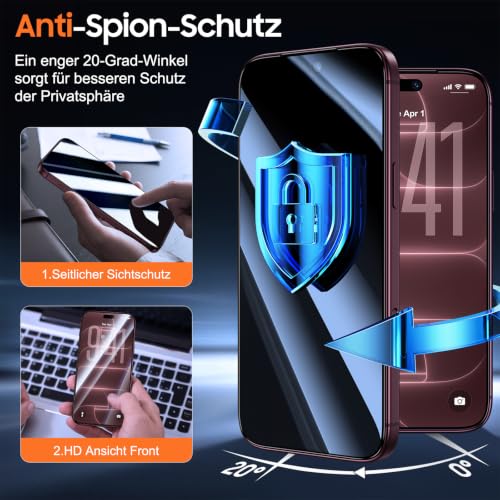 UniqueMe für iPhone 18 Pro Max für Panzerglas Sichtschutz - 2 Stück Folie – Ansicht 2