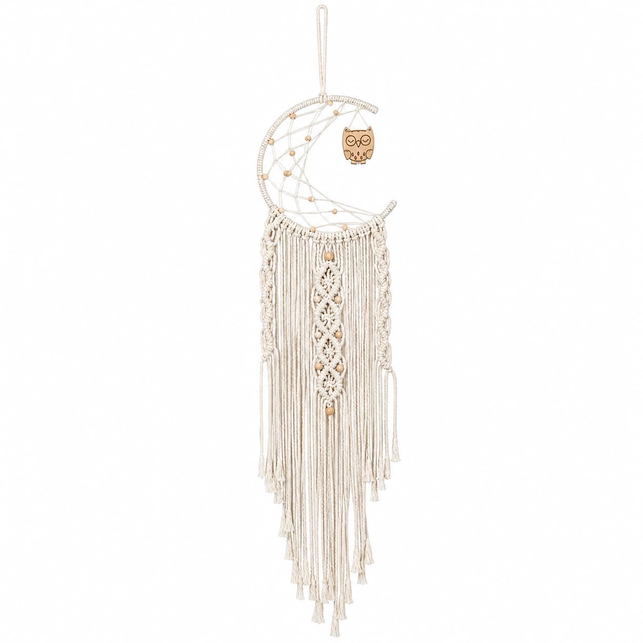 Macrame Wall Hanging Moon Dream Catcher Woven Bohemian Tapestry Home Decor for Bedroom Wedding Party Ramadan Christmas Ornament Craft Gift (Owl)