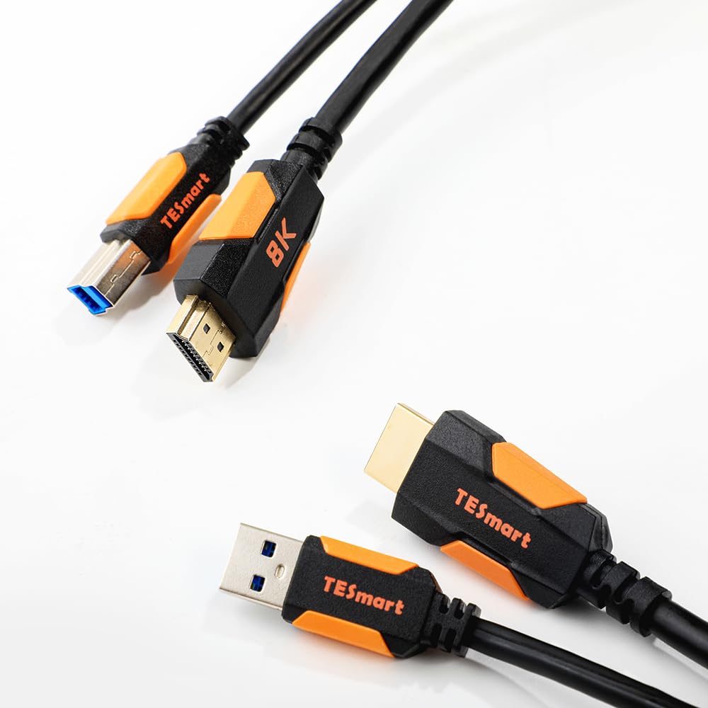 TESmart Câble commutateur KVM 8K HDMI+USB 1,5 m, câble double multifonction HDMI 2.1 et USB 3.0, câble combiné compatible pour KVM Switch