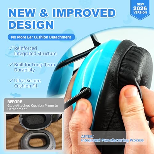 Image of ZOHAN Kids Ear Protection 2 Pack, 25dB NRR Noise Cancelling Headphones for Kids, with Pillowy Pads, for Monster Truck, School, Autism, Sensory, Fireworks, Concerts, Events (Blue+Green)
