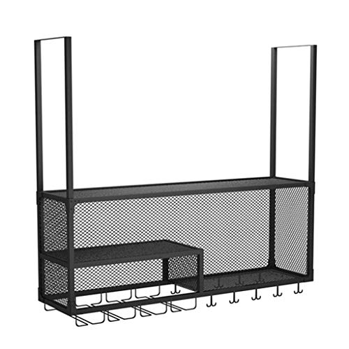 Soporte para botellas de vidrio colgante con estantes de barra negros 3