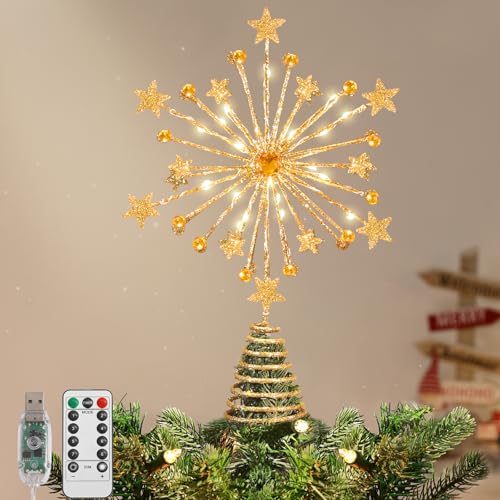 Lewondr Christbaumspitze, 13'' Funkelnde Sternenbaumspitze mit 20...
