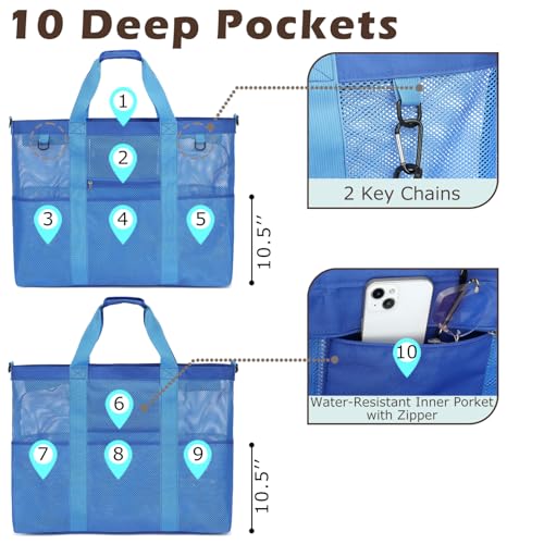 Image of Fammart Mesh Beach Bag for Women, Large Beach Toy Pool Bag with Zipper Pocket, SandProof Cruise Essentials 2026 Family Travel