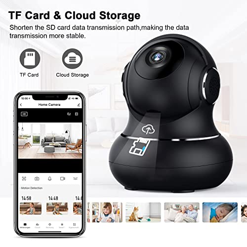 Image of Indoor Camera, 1080P Home Security Camera, Pet Camera with Phone App,Night Vision, Motion Detection, 2-Way Audio, 360 Degree WiFi Camera Wireless for Baby /Dog /Nanny, Work with Alexa(Black)