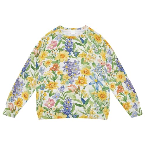 JUNZAN Summer Flowers Daffodil Sunflower White Big Girls Pullover Hoodie Long Sleeve Hoodies for Girls Camping 4T - Main Image