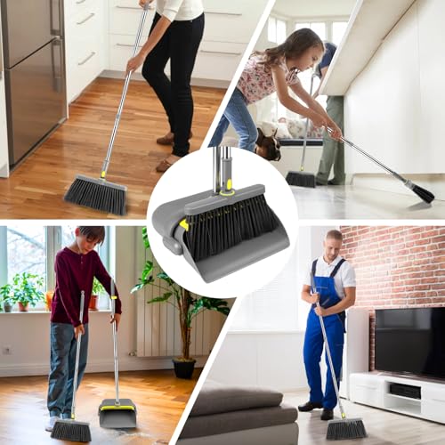 Kehrschaufel Set, Besen und Kehrschaufel Set mit Langem Stiel, Aufrecht Kehrbesen mit Schaufel, handfeger Langer stiel & kehrblech mit langem stiel für die Bodenreinigung in Küche, Haushalt