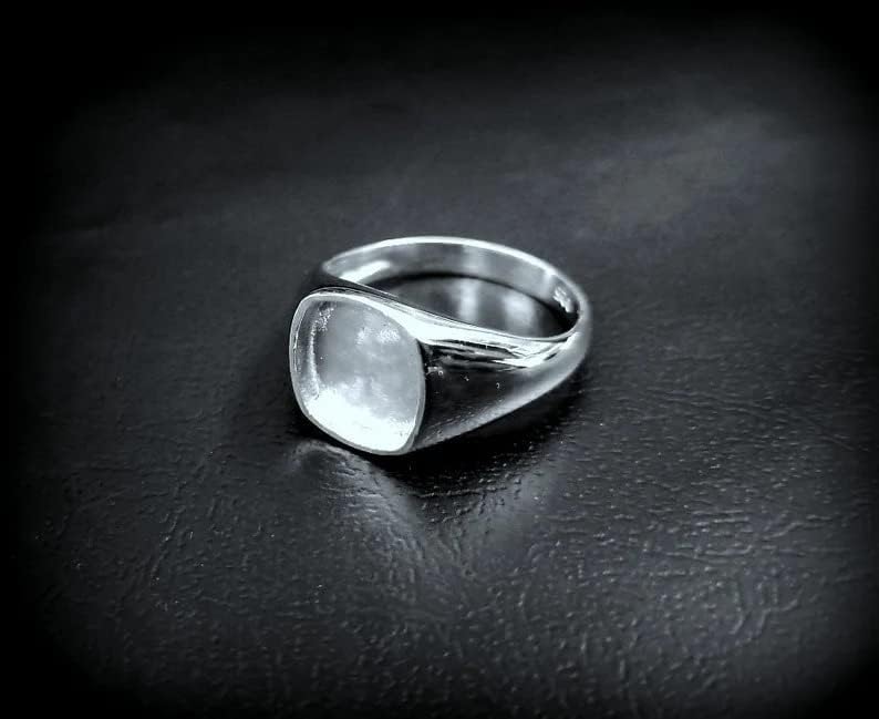 Miniatura 2 de Anillo cuadrado de plata de ley 925 con forma de cojín para hombre, ajuste de bisel en blanco, 0.49 x 0.39 pulgadas, base de anillo en blanco,