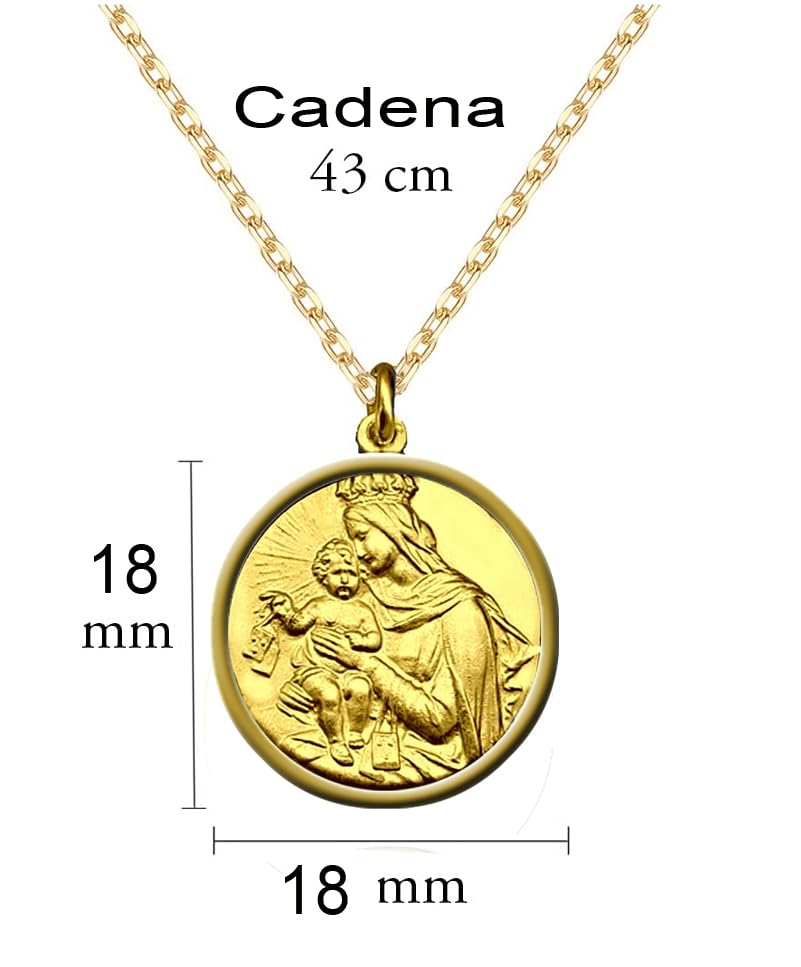 Medalla virgen del Carmen - Medalla comunión de plata dorada lisa por detras - medalla de plata religiosa- Collar con virgen del Carmen