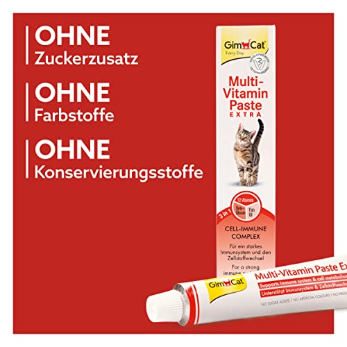 GimCat Multi-Vitamin Paste Extra - Katzensnack mit Fischöl für ein starkes Immunsystem und den Zellstoffwechsel - 1 Tube (1 x 200 g)