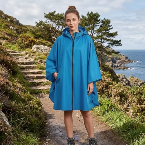 Image of salamra Rain Poncho Jacket - Hooded Waterproof Raincoat with Pocket for Women Men Adults