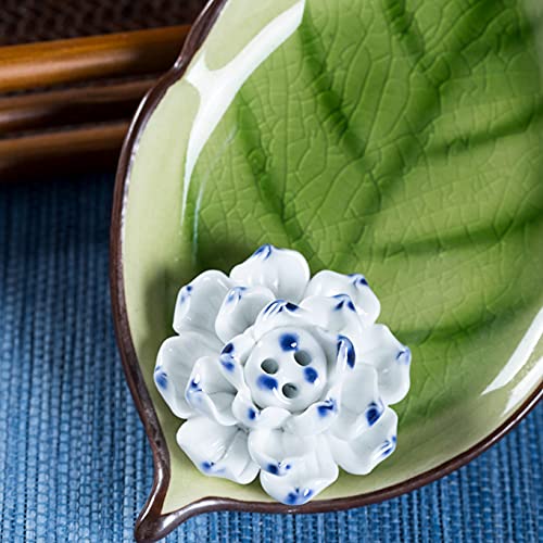 Jdzjybqx Incense Stick Burner Holder Ceramic Decorative Lotus Incense Burner Leaf Incense Ash Catcher Tray,Green thumb #2