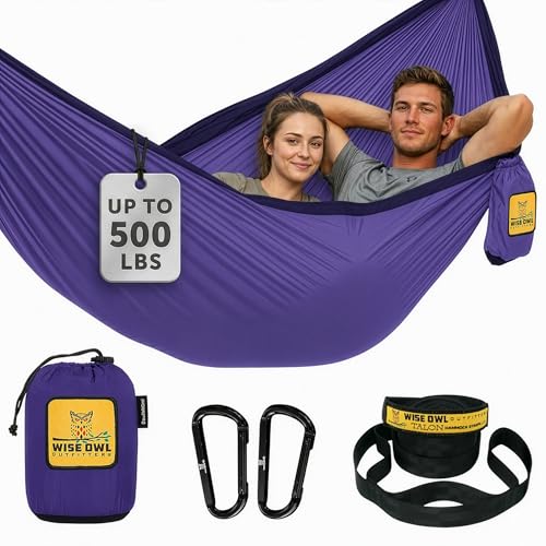 Image of Wise Owl Outfitters Camping Hammock - up to 500lbs Portable Hammock with Tree Straps - Travel, Backpacking, Hiking, Outdoors Camping Gear - Single or Double