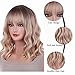 ANESHE 14 Inches Blonde Wig for Women Girls Ash Blonde Wig Short Curly Wig Synthetic Wig with Bangs Ombre Blonde Wig for Daily Cosplay Party