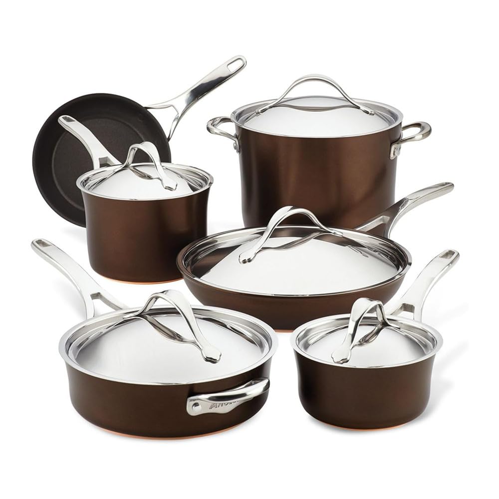 Kochgeschirr-Set aus Kupfer, hart eloxiert, antihaftbeschichtet, Töpfe und Pfannen, Zobel, inklusive Stielkasserolle mit Deckel usw., Kochgeschirr-Set, 11-teilig, Einheitsgröße