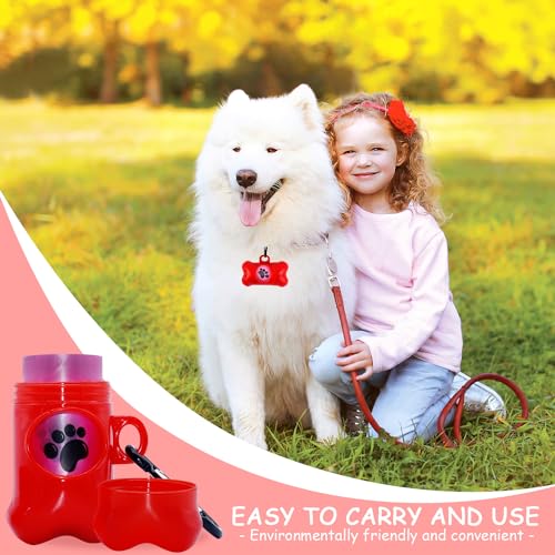 Image of Dog Poop Bags Dispenser with Carabiner Clip, Doggy Poop Bag Holders for Leashes Include 1 Roll (15 Bags) Leak-Proof Large Lavender Scented Doggie Pet Waste Bags, Dog Accessories, Red