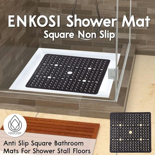 Image of ENKOSI Large Square Shower Mat - 27x27 inch Non Slip Shower Mats - Green Shower Mats for Showers Anti Slip - Shower Non Slip Mat - Shower Mat with Drain Hole - Square Bathroom Mat (Clear Green 27x27)