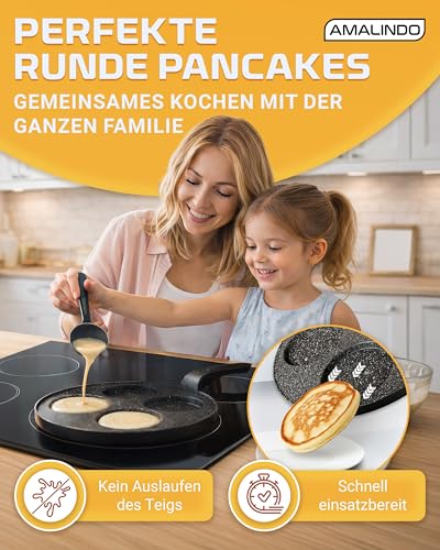 Amalindo Pancake Pfanne Induktion, 4 Loch, Pancake Form, Spiegeleipfanne, Pfannkuchen Maker, Poffertjes maker, Antihaft, Eierpfanne, Spiegeleipfanne, Pancakespfanne, Ø26cm 3