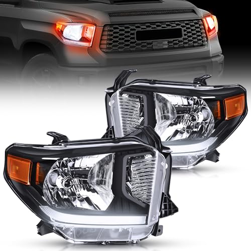 Image of Nilight Headlight Assembly Compatible with 2014 2015 2016 2017 2018 2019 2020 2021 Toyota Tundra Black Housing Amber Reflector Clear Lens Headlamps Replacement
