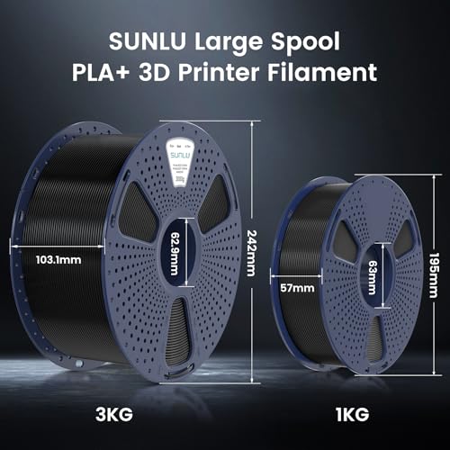 SUNLU 3kg 3D Printer Filament PLA Plus 1.75mm, 3kg(6.6lbs) Large Spool PLA+ Filament for big project, Dimensional Accuracy +/- 0.02mm, Neatly Wound Filament, Fit Most FDM Printer, 3KG-1 Pack, Black - Thumbnail 2