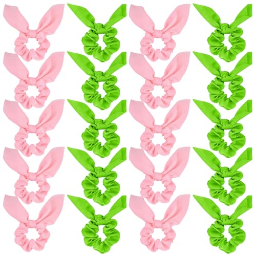 20PCS Witch Bow Hair Scrunchies Pink and Green Cute Bunny Ears Ribbons with Ponytail Accessories Hair Tie for Princess Witch Party Gifts