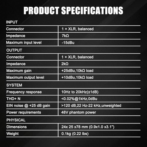 Micfuns MK1 Kompakter dynamischer Mikrofonverstärker mit hochwertigem Vorverstärker +25DB (Schwarz)