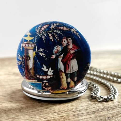 Image of VIGOROSO Vintage Floral Bird Manual Mechanical Pocket Watch for Men & Women - Elegant Wind Up Pocket Watches Skeleton with Chain & Gift Box