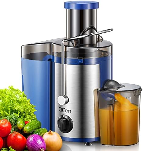 Juicer Machine, 500W Centrifugal Juicer Extractor with Wide Mouth 3” Feed Chute for Fruit Vegetable, Easy to Clean, Stainless Steel, BPA-free, by QCen(Blue)