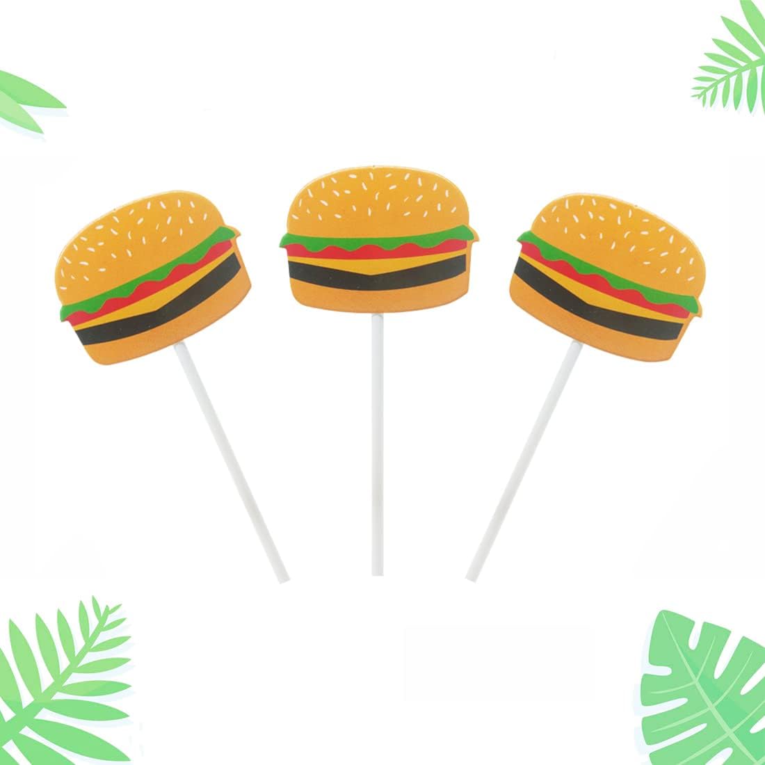 Morndew 24 PCS Hamburger BBQ Cheeseburger Cupcake Toppers for Barbeque Theme Party Birthday Party Wedding Party Decorations