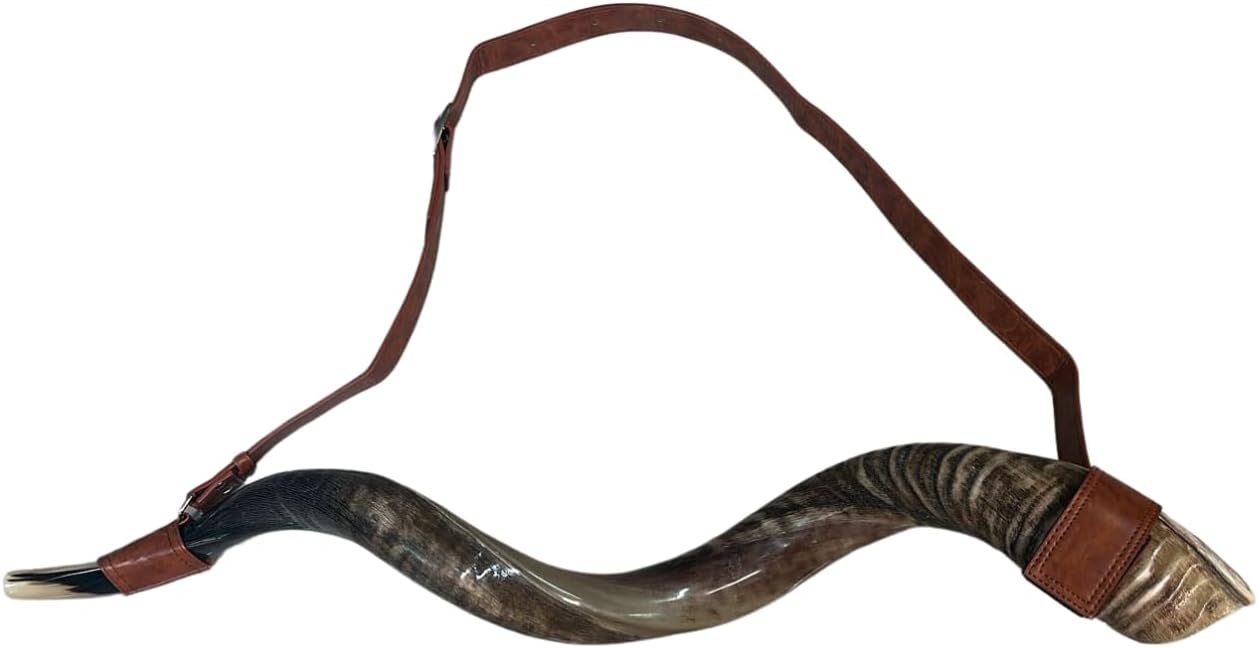 Kosher Kudu Shofar 50 Inch with Adjustable Carry Belt | Handmade Yemenite Horn with Universal Leather Strap