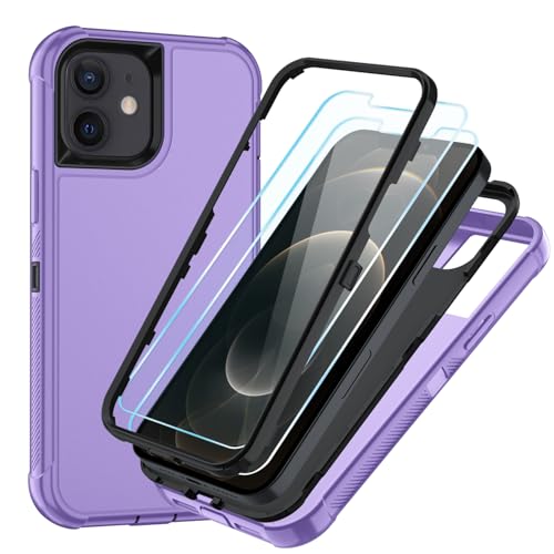 Image of SunStory Compatible with iPhone 12 /12 Pro Case with HD Screen Protector, 3-Layer Heavy Duty Full-Body Cover,3 in 1 Hybrid Protective Case for iPhone 12 /12 Pro 6.1 inch,Violet